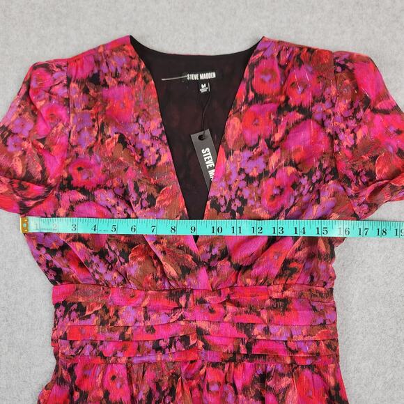 NWT Steve Madden Top Womens Size Medium Azura Sheer Fuchsia V Neck Long Sleeve - Picture 15 of 16